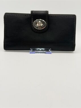 Vintage Coach Black Leather Turnlock Continental Wallet